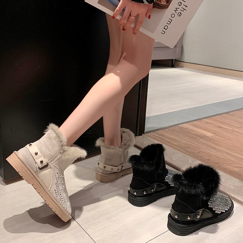 ショートブーツウィンターベルベットオータムラインストーンスリーブ コットン 靴 シューズ 秋物 冬物 部族の婦人靴29307447622