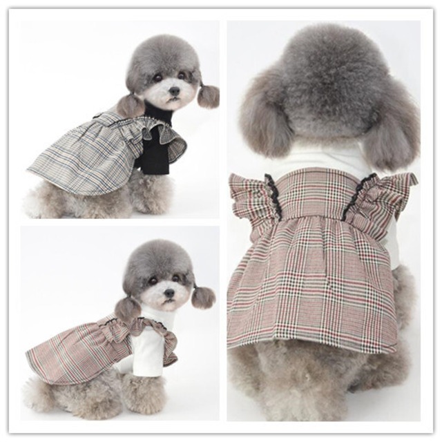 ドッグウェア 袖フリルハイネックウェア グレー×ブラック 犬服