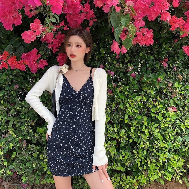 ニットセーター スカート スプリングサマーフローラルドレス 春物 夏物 花柄 ブラックストロベリース53647238729