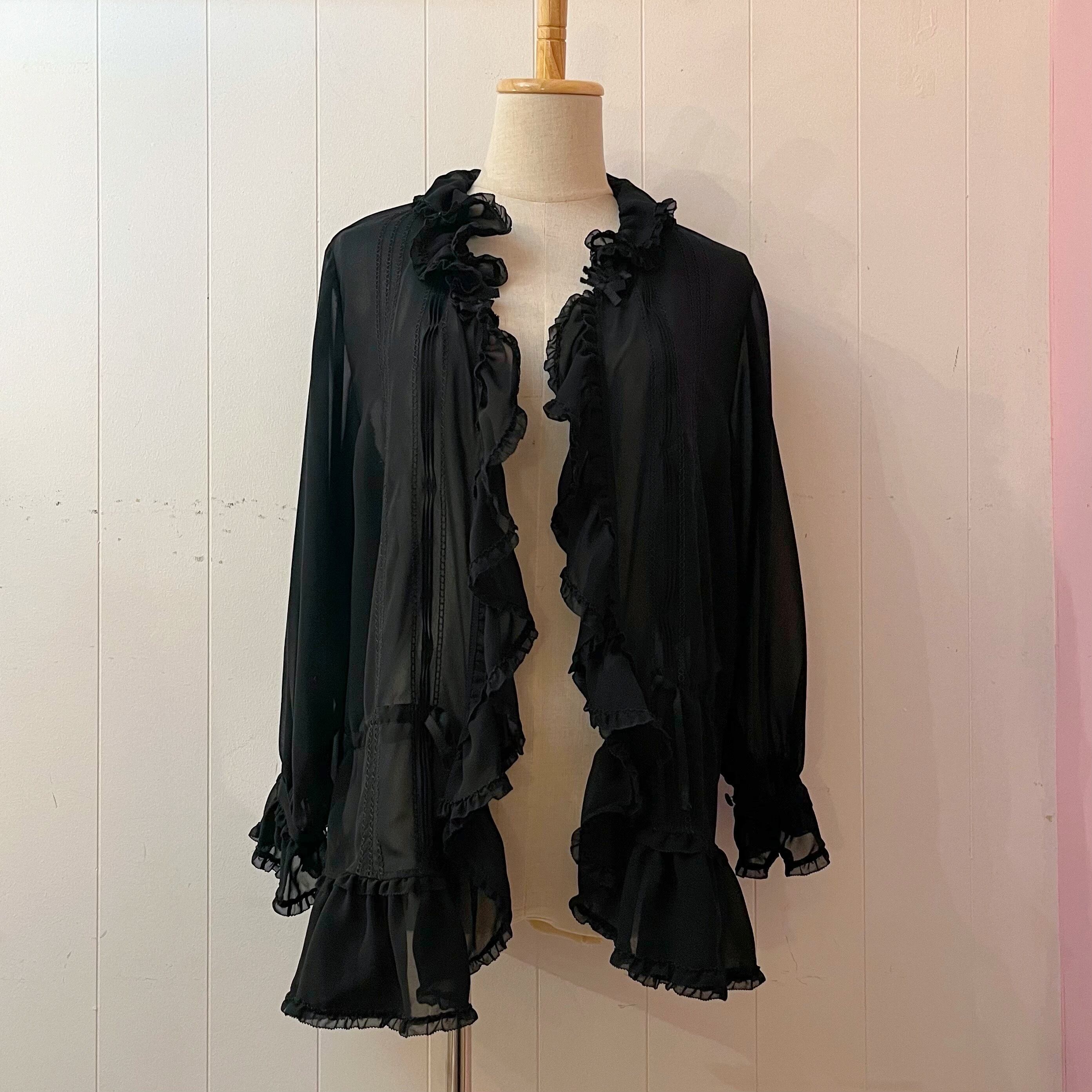 black ribbon frill lace blouse