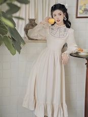 【0158】Retro Country Collar Frill Long Sleeve Dress