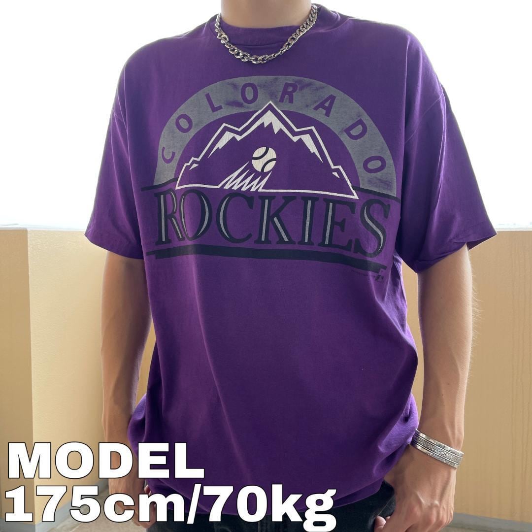 ロッキーズ ビッグプリントTシャツ 90s USA製 MLB XL 紫 白 黒 | fuufu powered by BASE