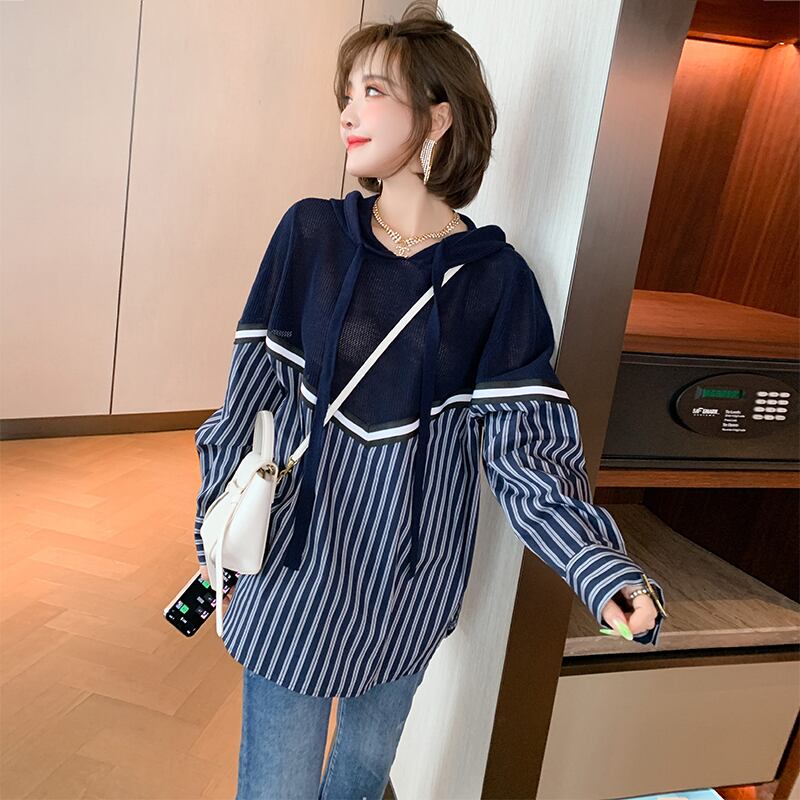 スタイルギャザーカラーニットストライプルーズトップス ステッチ MIUCO16763757119