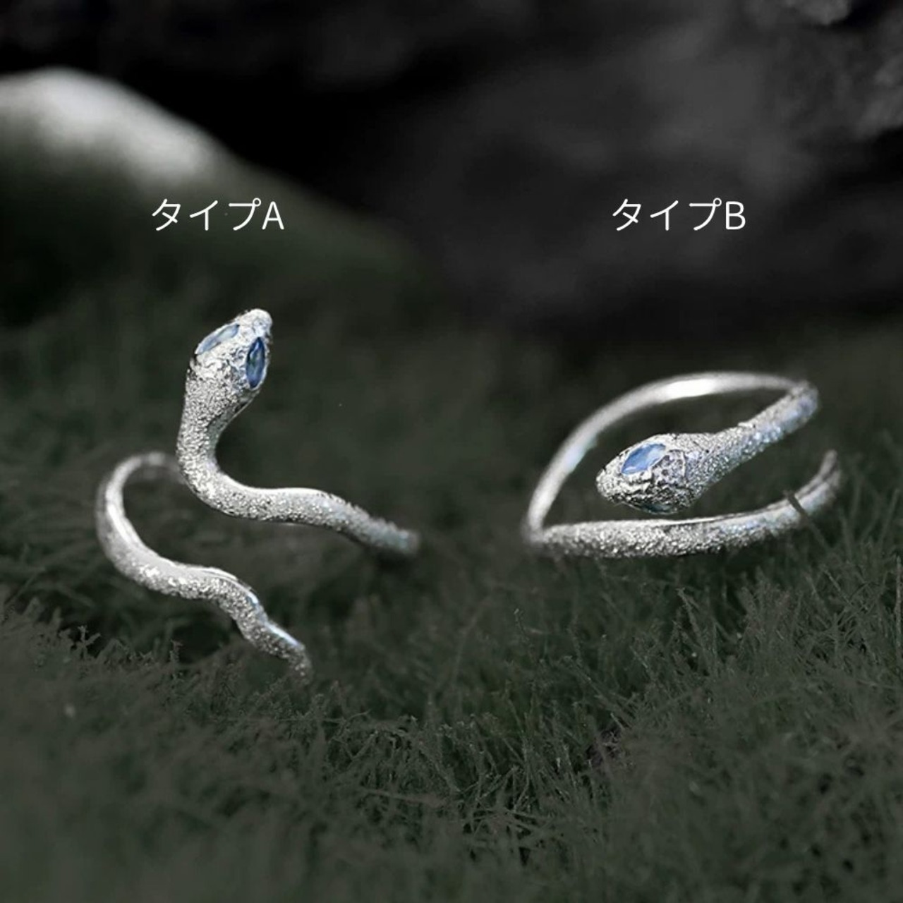 静寂を這う月白蛇のシルバーリング　E00676
