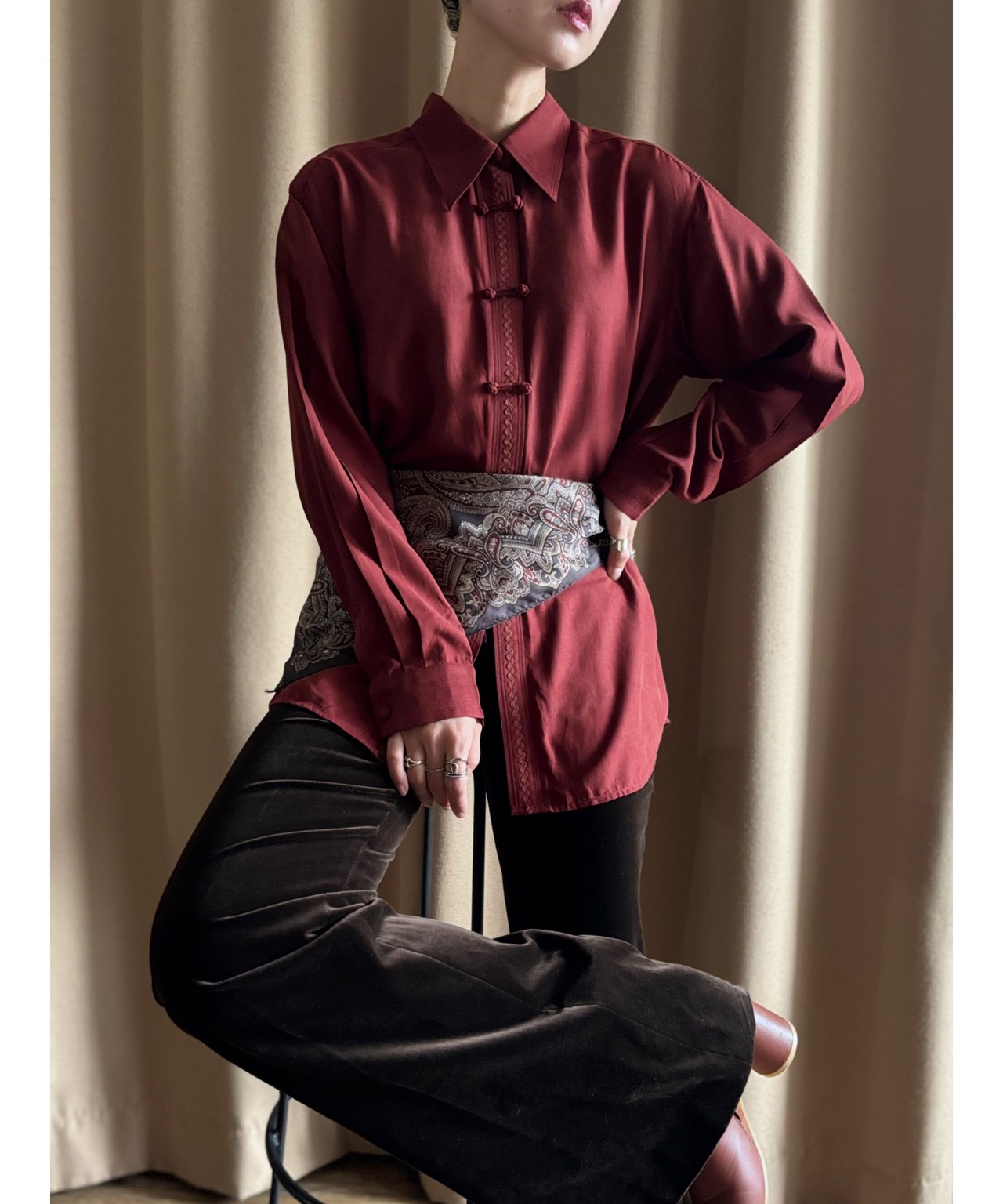 SJ china button design silk shirt-5030-10