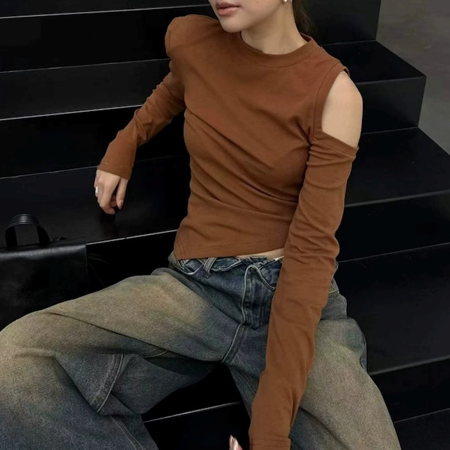 Asymmetrical Cut-Out Shoulder Tops 01446