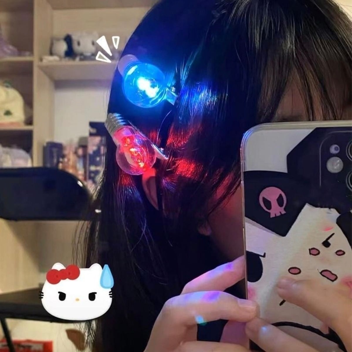 2個セット 光る電球ヘアピン 前髪用 おもしろ可愛い ダックビル 一字