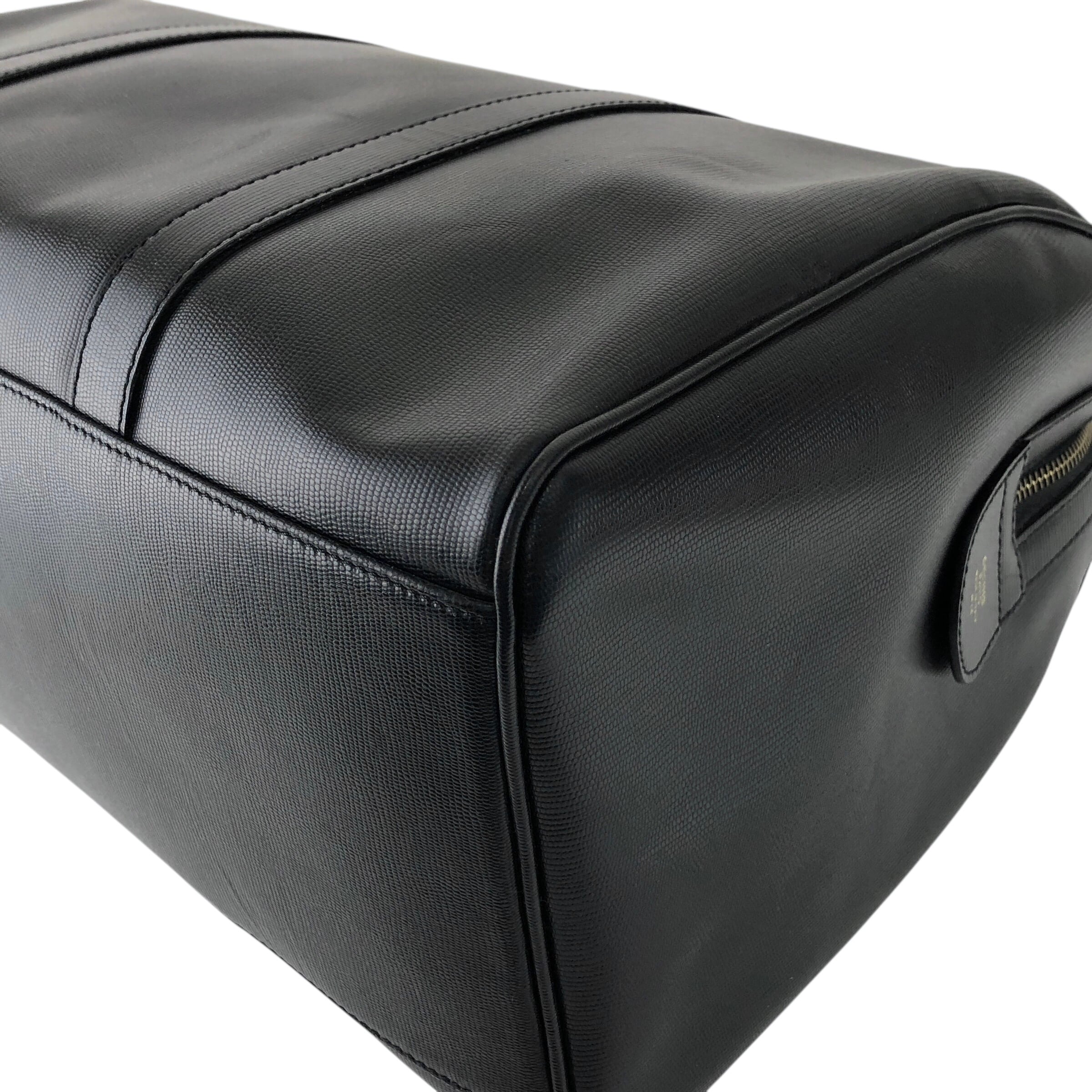 CELINE セリーヌ ハンドバッグ ブラック ロゴ型押し レザー ボストン
