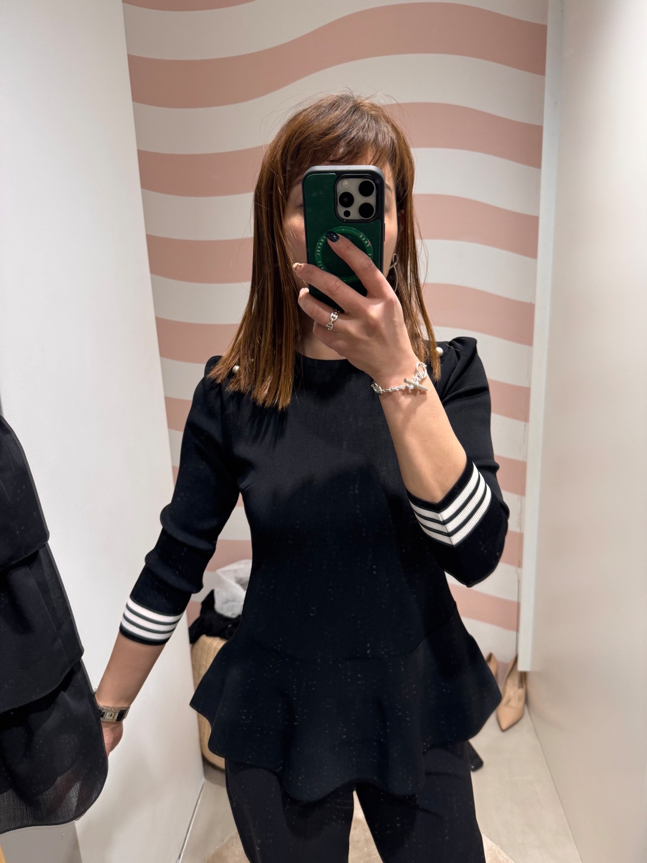 BORDERS at BALCOMY RAYON PEPLUM KNIT3色展開 ボーダーズアットバルコニー　レーヨンペプラムニット