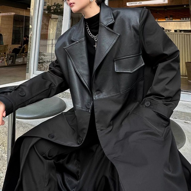 ハイブリッドレザー　コンビネーショントレンチコート　2カラー　LB1658