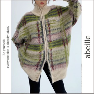 check zip-up cardigan 13995