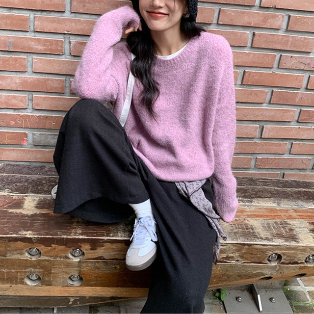 simple crew-neck knit　J00213