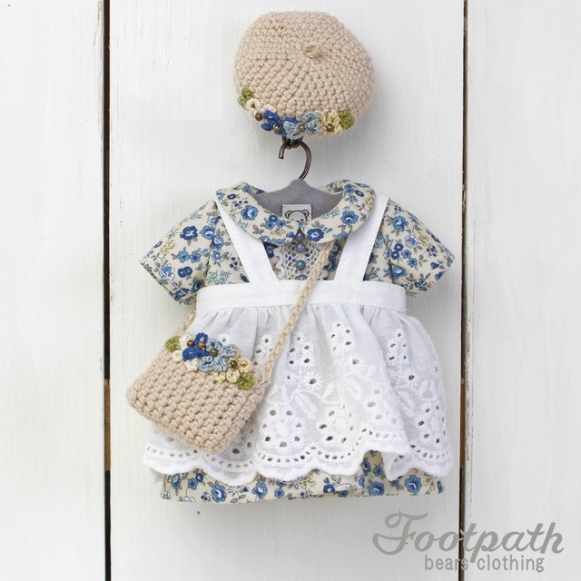Vsb-70001 Blue floral dress apron beret bag  set