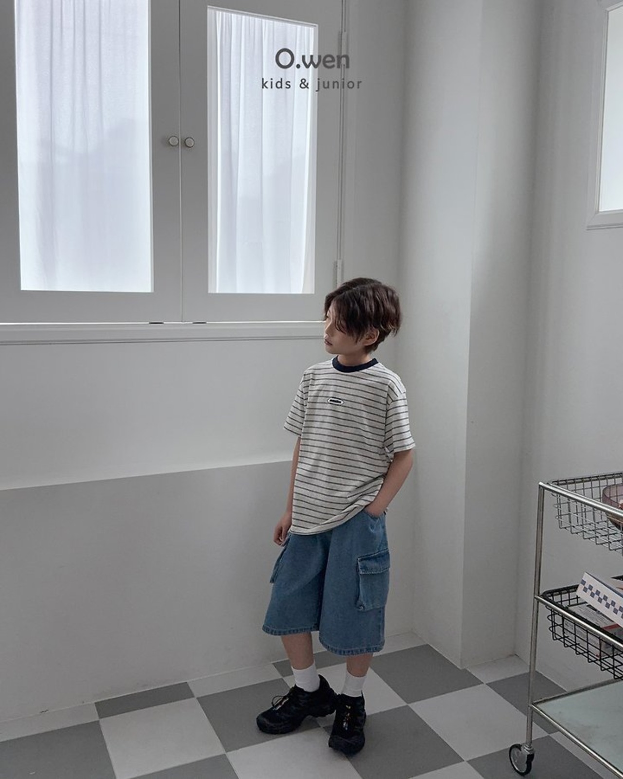 [O.wen] Mention Stripe Short Sleeve T-shirt / [오웬] 멘션스트라이프반팔티