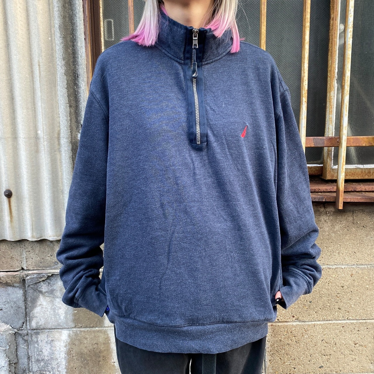 NAUTICA ノーティカ ワンポイントロゴ刺? ハーフジップ ハイネック 