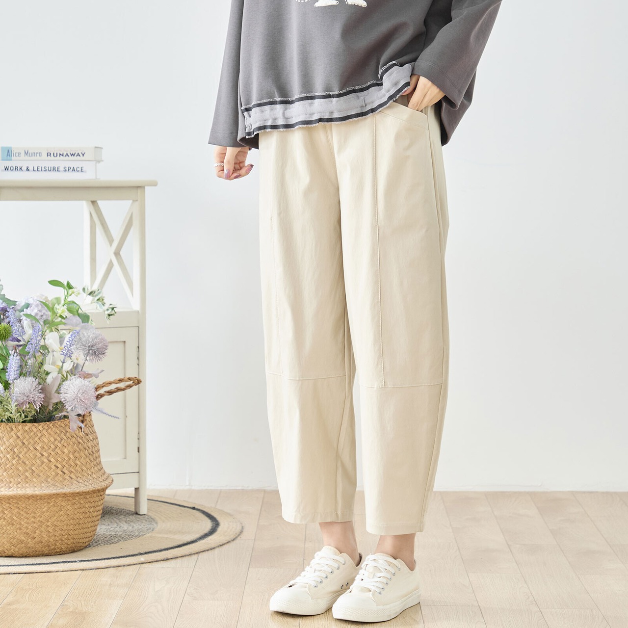 タック入りバルーンシルエットパンツ(M~L) ベージュ