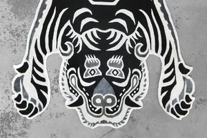 Tibetan Tiger Rug 《Lサイズ•シルク•オリジナル1•モノクロ171》チベタンタイガーラグ