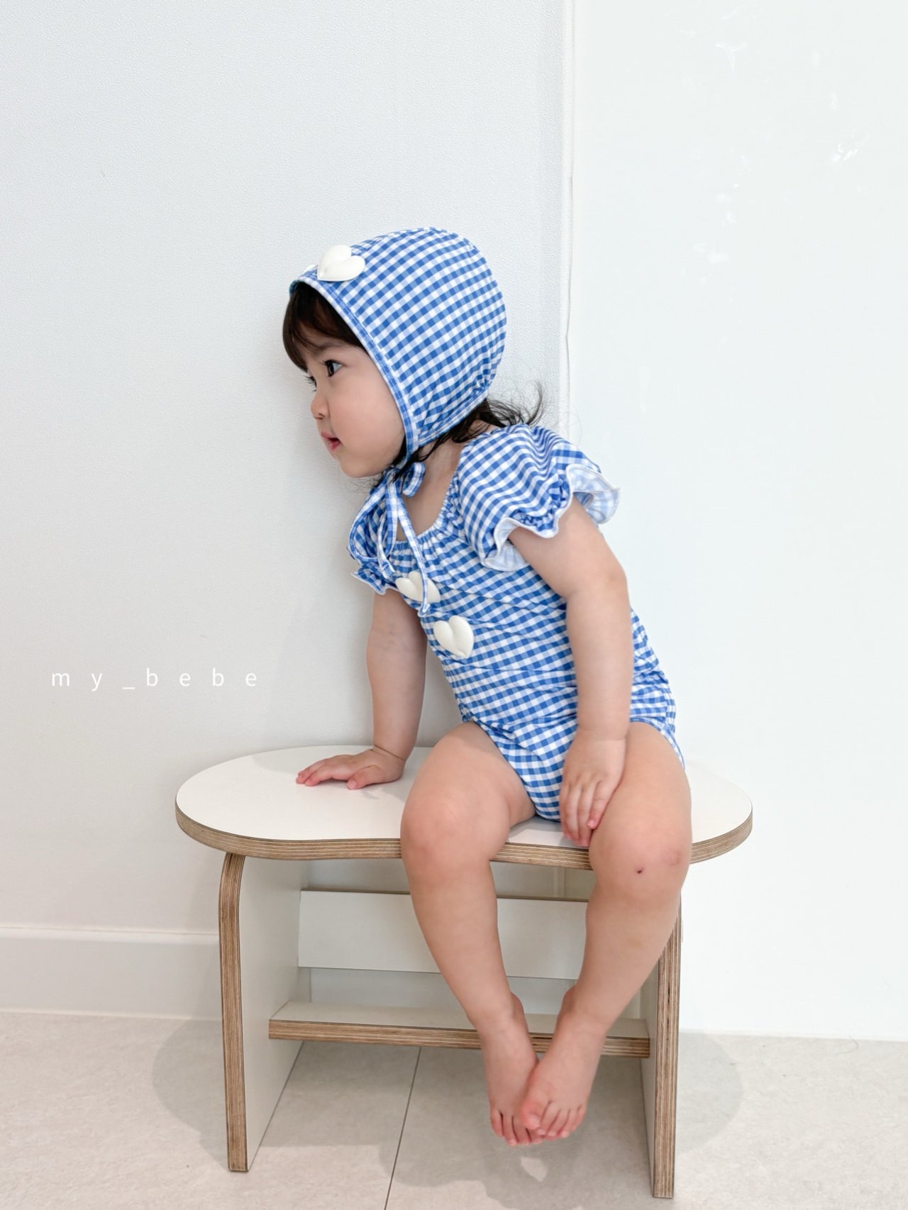 [my_bebe] Heart-Motif Shirring Swimsuit (Swimsuit + Hat/Cap SET) / [마이베베] 하트모티브셔링수영복(수영복+모자SET)