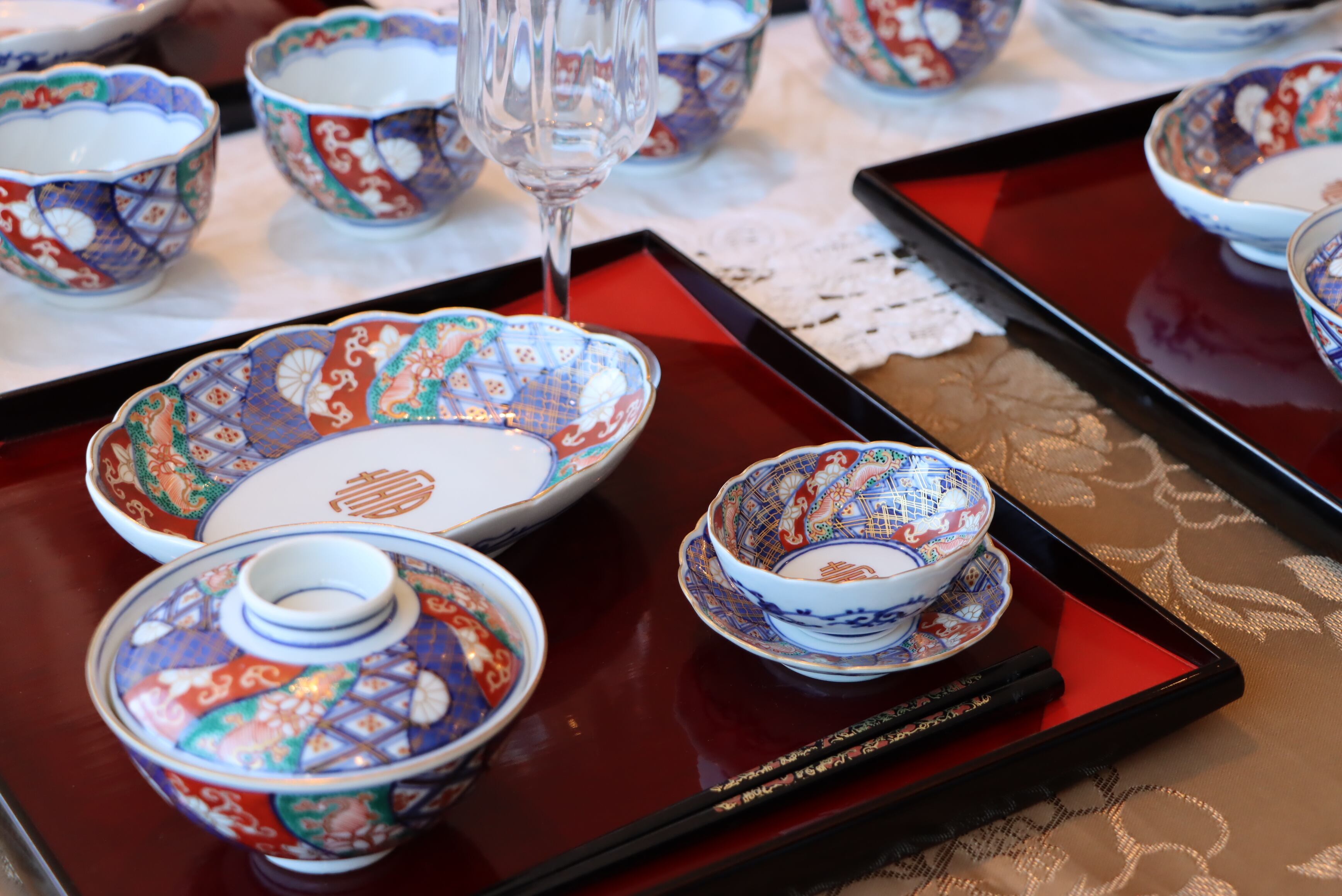 大聖寺伊万里 色絵 捻り壽文 輪花 向付 湯呑 通りもの/Daisyo-ji Imari