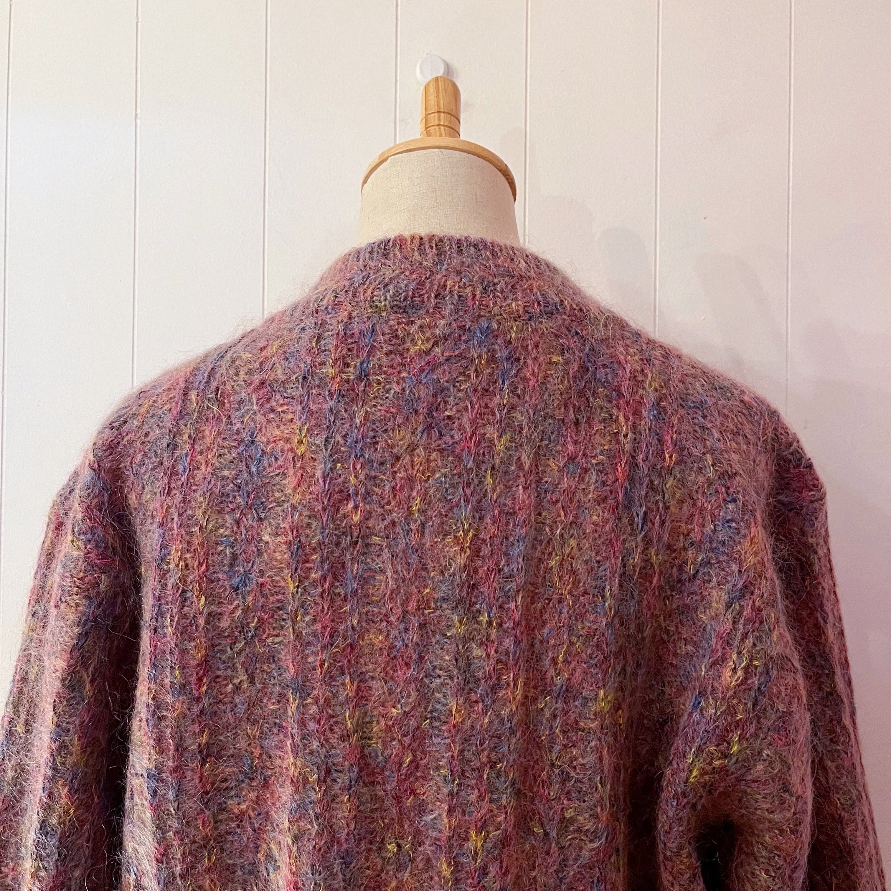 pink mix yarn liner knit cardigan