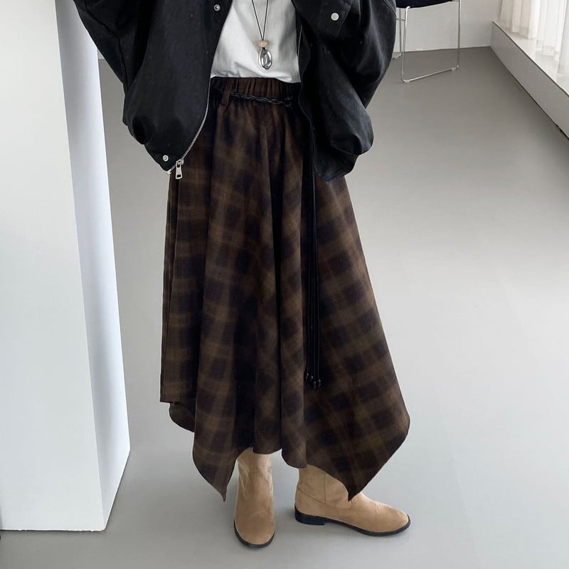 asymmetrical check skirt 10841