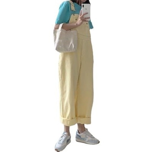 デニムパンツ 2025韓国ファッション　レディース　ガウチョパンツ コ一デ完成!サ口ペッ卜プリーツワイドパンツ