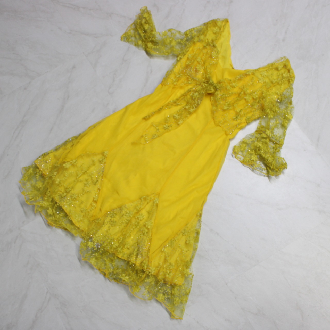 【美品 社交ダンス衣装】leirena レイリーナ ワンピース ドレス 黄色 イエロー レース かわいい 可愛い フェミニン 清楚