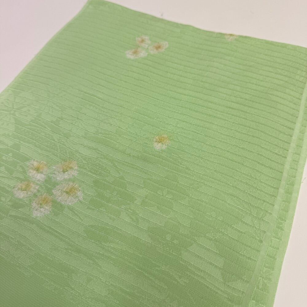 夏帯揚げ 新品 夏用 帯揚 緑 小紋 紬 訪問着 普段着用 礼装用 正絹 絹100% 和装小物 5707
