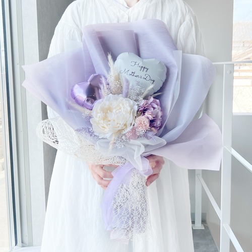 2WAY お花屋さんのバルーンフラワー　パープル　　カーネーション　ギフト　花　結婚祝い　誕生日　記念日　両親贈呈
