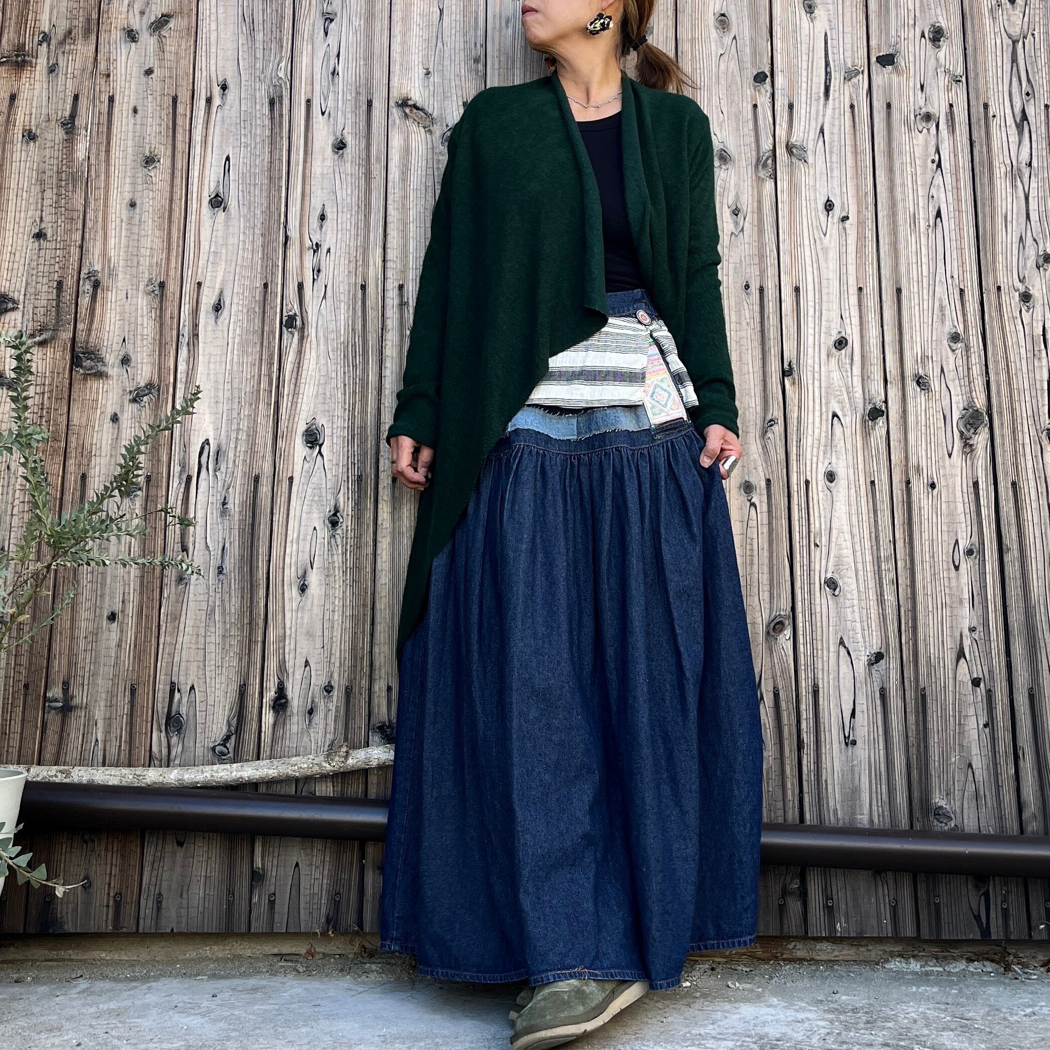 モン族たっぷりギャザーデニムスカート | アジアン雑貨ルチュ