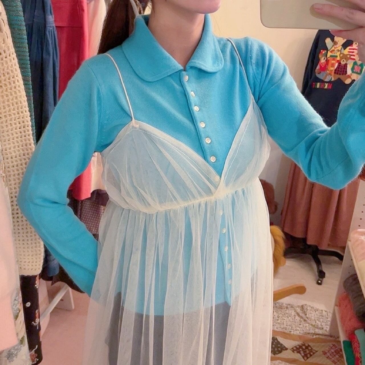 tulle camisole one-piece