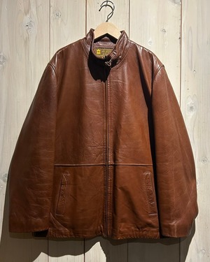 【a.k.a.C.a.k.a vintage】Stand Collar Vintage Loose Zip Up Leather Jacket
