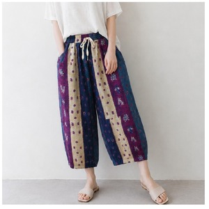 SALE！エスニックストライプパッチコットンコクーンパンツ/M～L