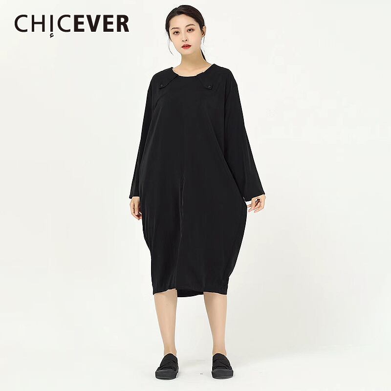CHICEVERドレスOネック長袖ウエストスプリットルーズミディドレスレディース2020春 ロング スプリング 春物 6base593601816068