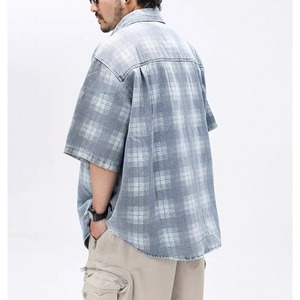 Distressed plaid denim work shirt 1436