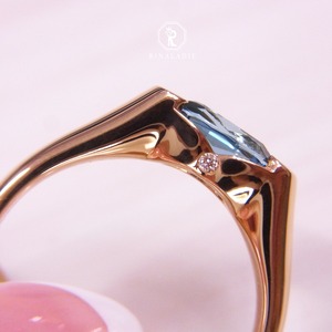 K18PG天然サンタマリアアクアマリン★私のための私のリング「My Heart」