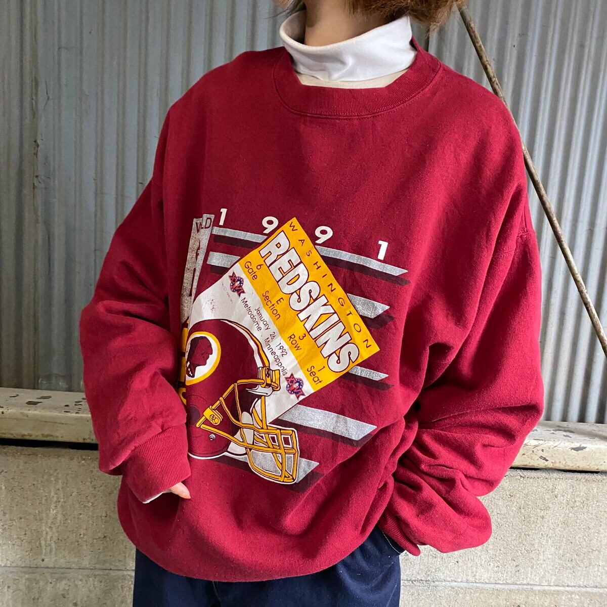 90年代 LOGO7 NFL WASHINGTON REDSKINS ワシントンレッドスキンズ Vネック フットボール五分袖Tシャツ USA製 メンズL ヴィンテージ /eaa318046