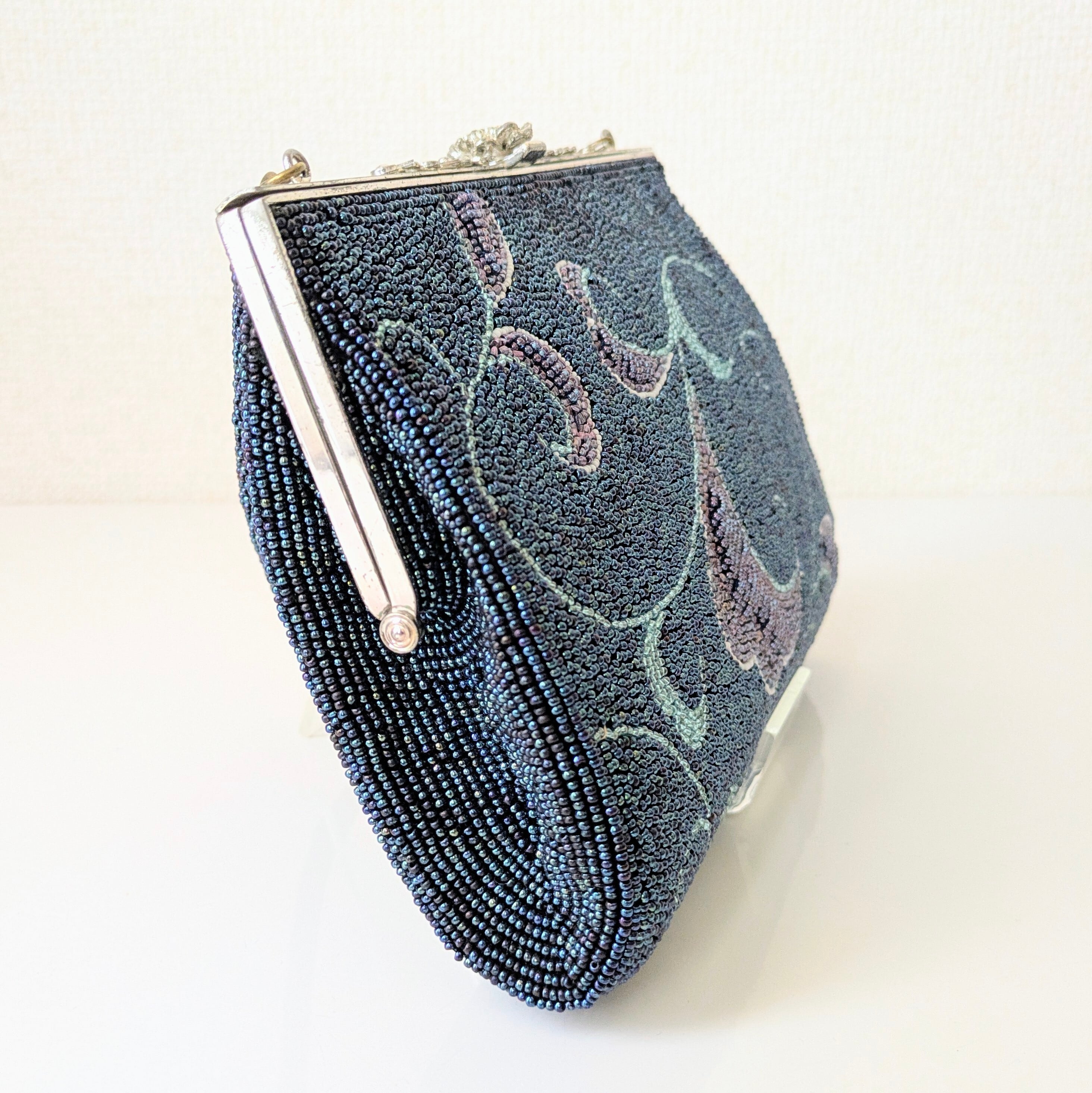 Vintage】ビーズ刺繍バッグ プリンセスTOKYO 青 紫 唐草文様