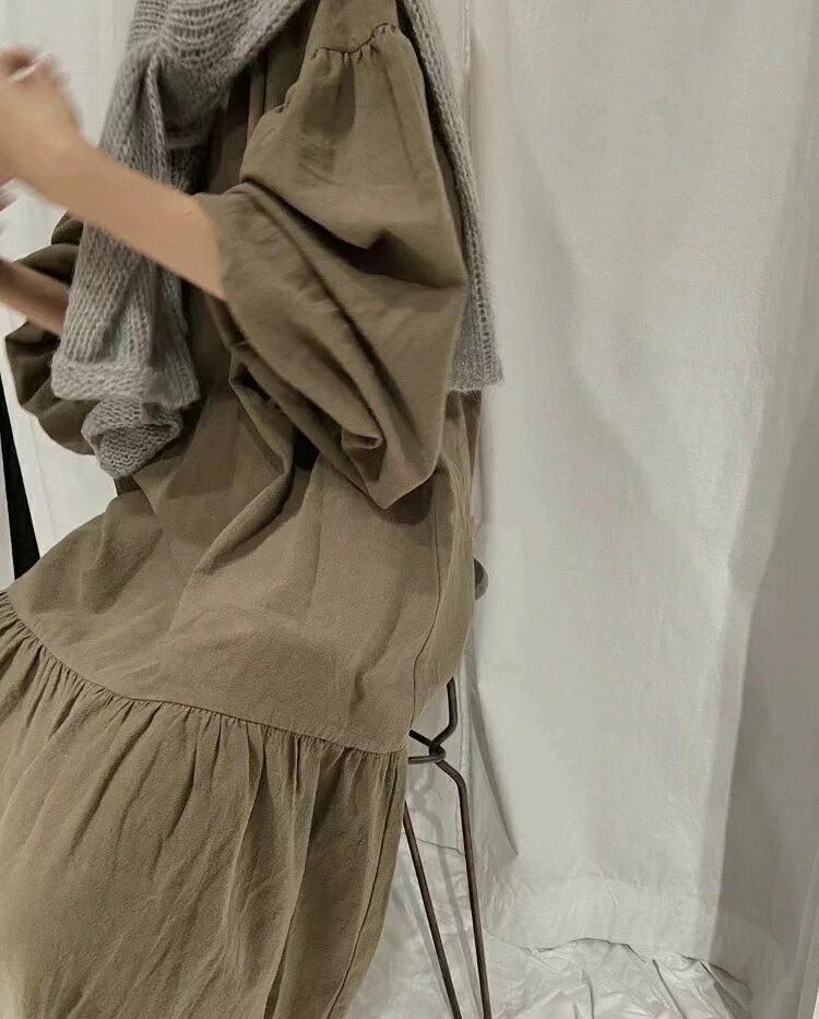 リネンブレンド切り替えワンピース　AJ22262-6838