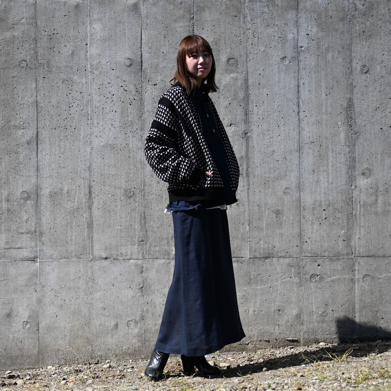 YASHIKI / GANKO別注 Shinsetsu Drivers Knit レディース着用コーディネート
