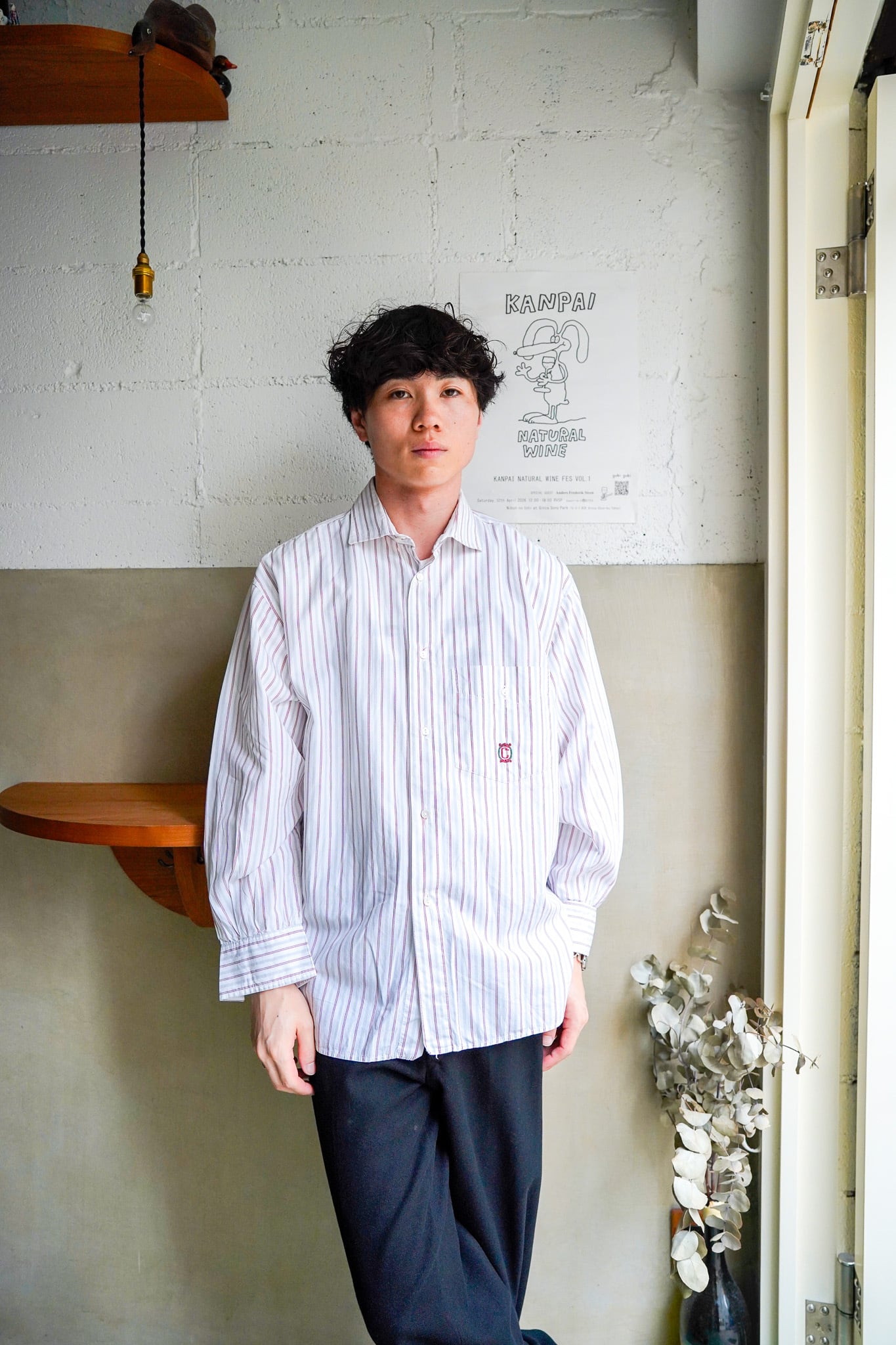 【1980-90s】"Controvento" Made in Italy Cotton 100% Stripe Long Sleeve Shirts / 6-251