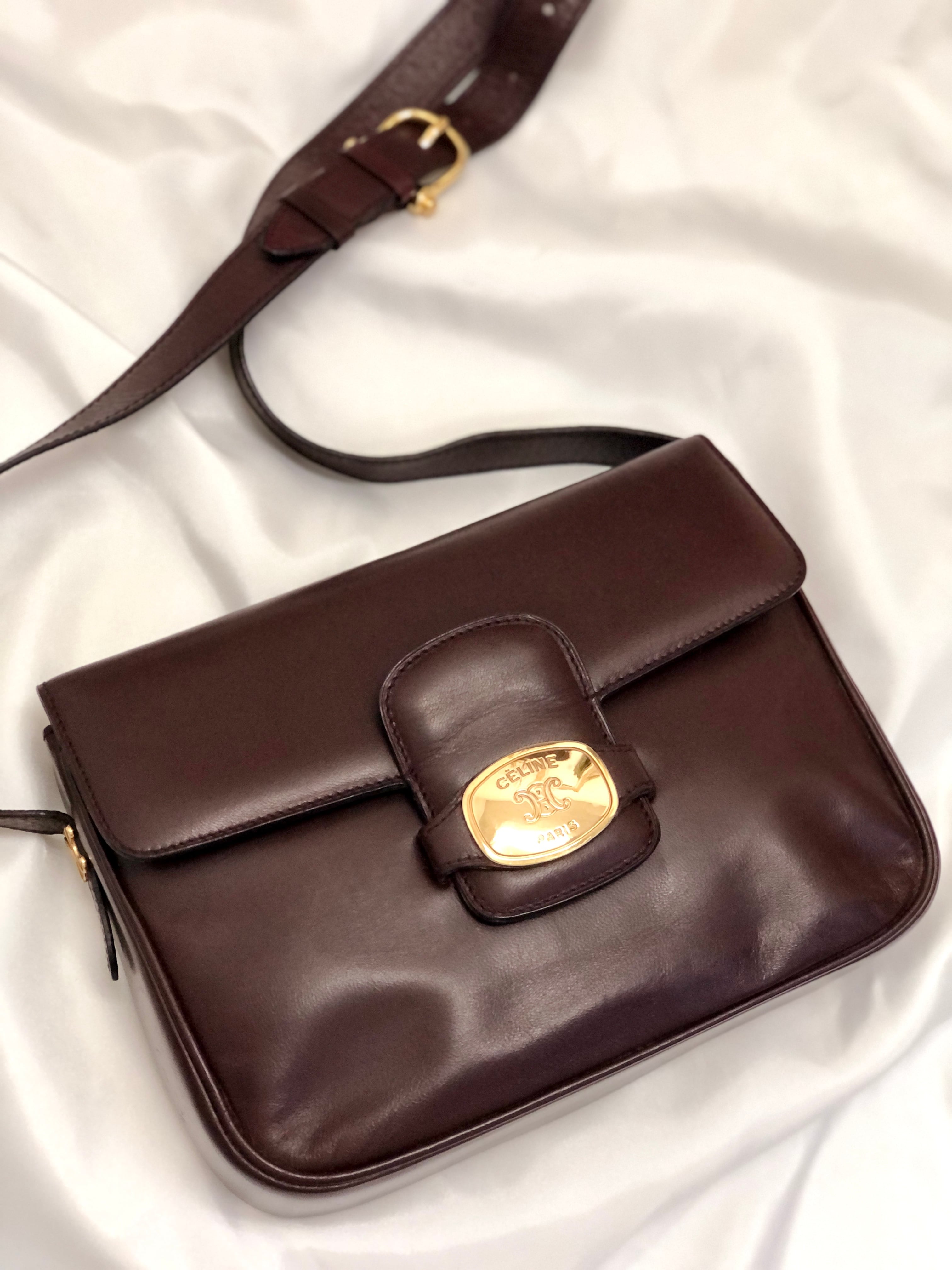 CELINE　セリーヌ　ブラゾンプレート　サイドブラゾン　トリオンフ　レザー　ショルダーバッグ　ボルドー　オールドセリーヌ　vintage　 ヴィンテージ　xfmxkn | VintageShop solo powered by BASE