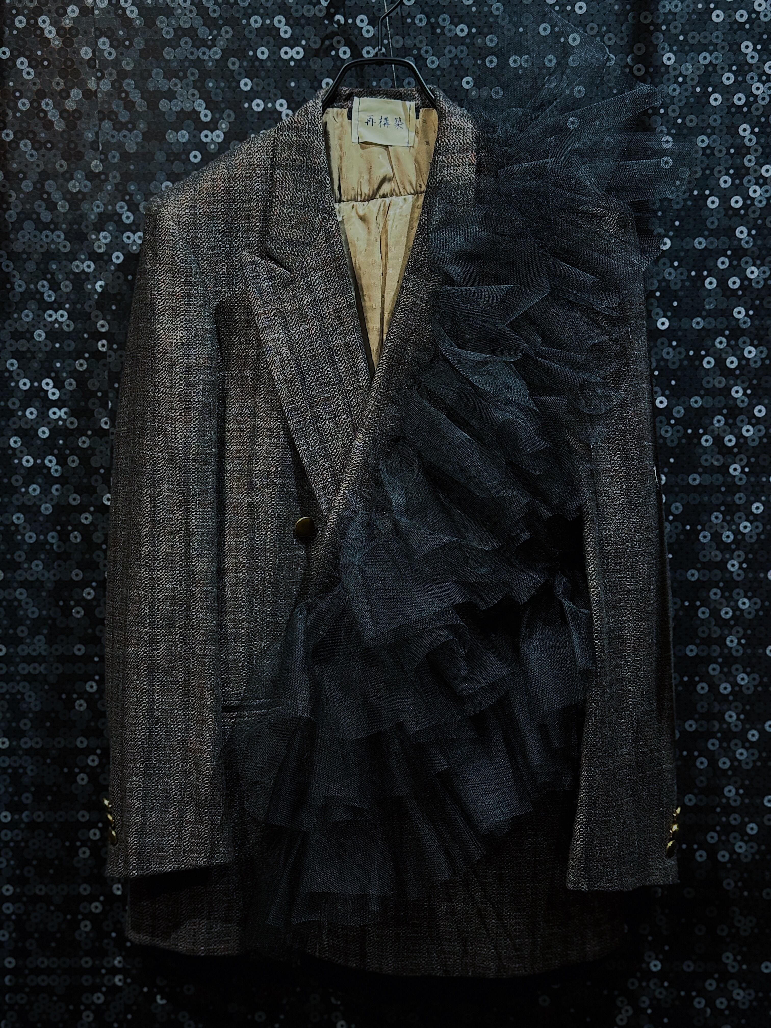 "再倖築"vintage tulle gather double tailored jacket