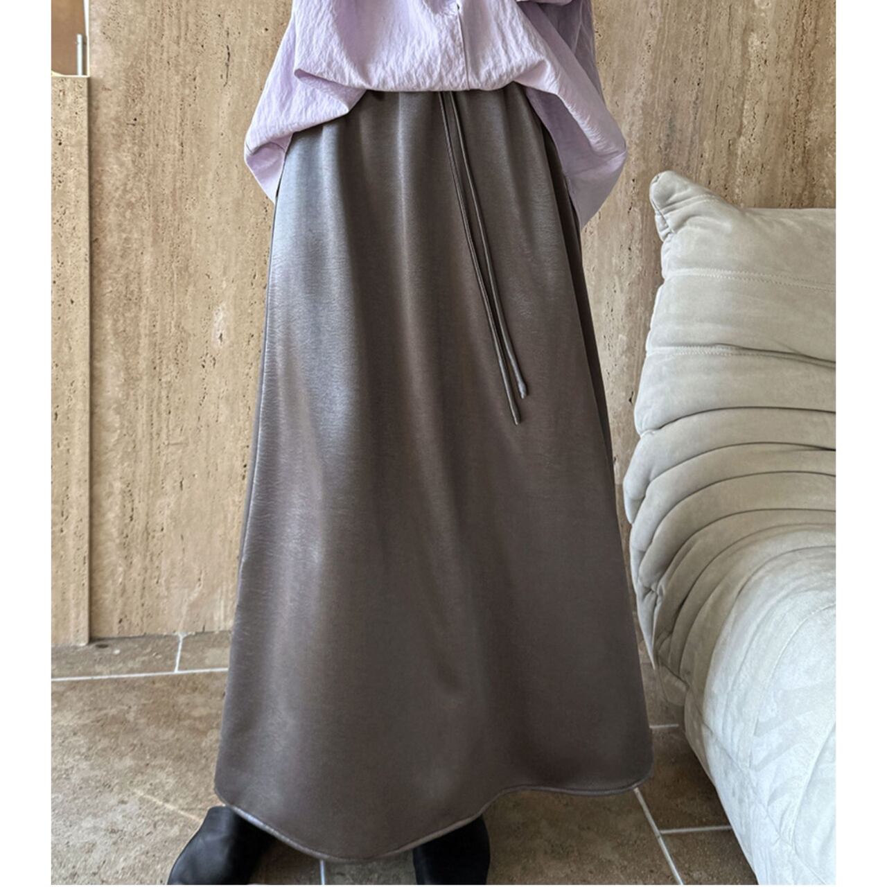 Aラインサテンスカート a0436