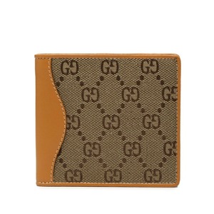グッチ GGキャンバス 二つ折り財布 ベージュ ブラウン キャンバス レザー レディース GUCCI 【中古】