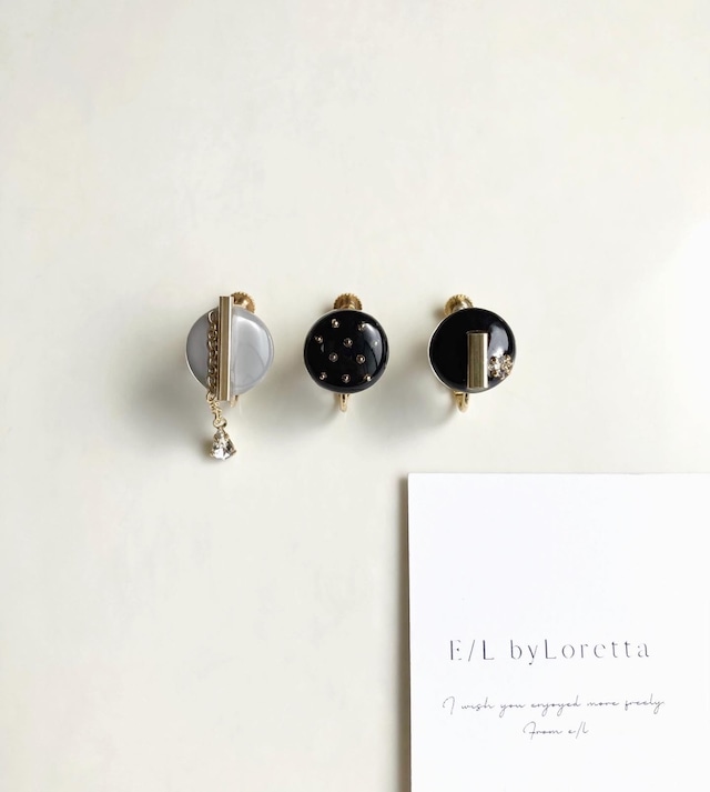 Design SET No.2 - pierce/earring(Black×Black×Gray) [cc]