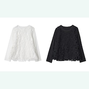 【2color】花レースが踊る重ね着ロンT 《i0719》