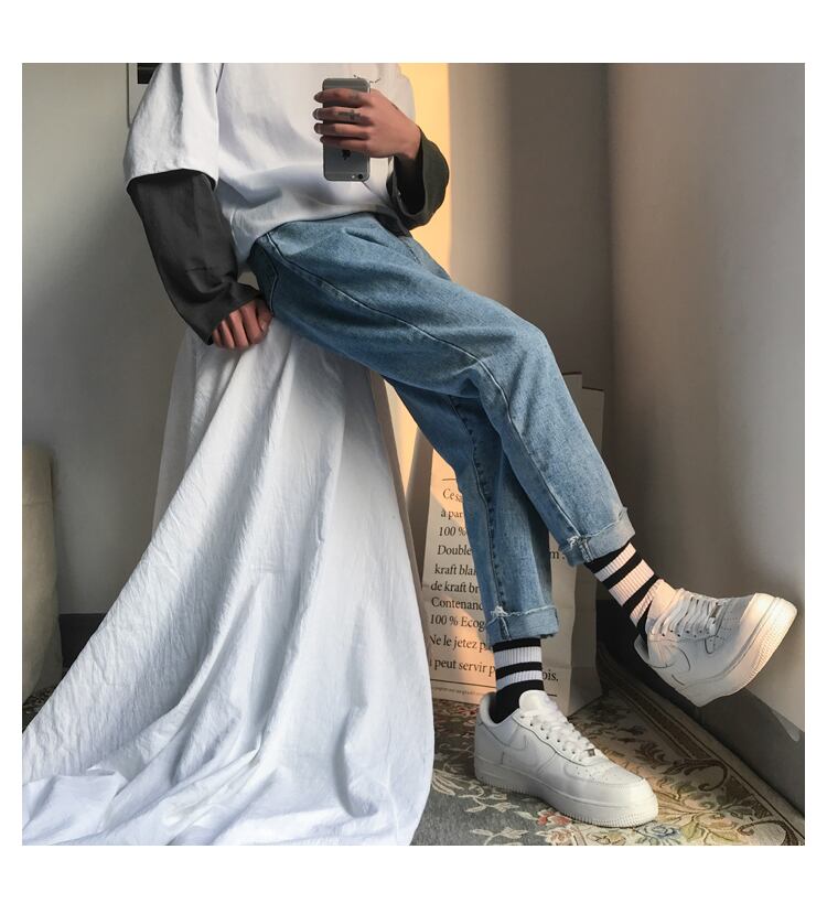 全2色 デニム パンツ ストレート カジュアル シンプル 無地