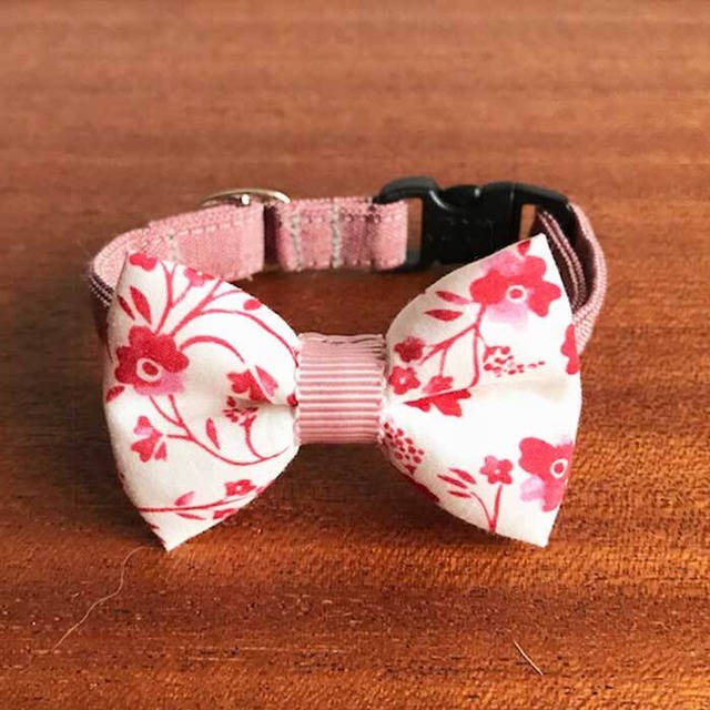 Cat ribbon collar 猫の首輪 リボン首輪 和の花 ホワイトリボン＆ピンクベルト 【送料無料】