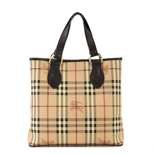 BURBERRY　バーバリー　ノヴァチェック　PVC×レザー　トートバッグ　ハンドバッグ　ベージュ×ブラック　vintage　ヴィンテージ　オールド　356z6c